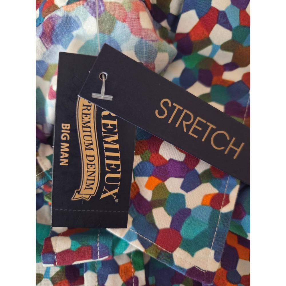 NWT Cremieux Premium Denim Mens 3XB Shirt Multi Color Splatter Print Stretch - Picture 7 of 10